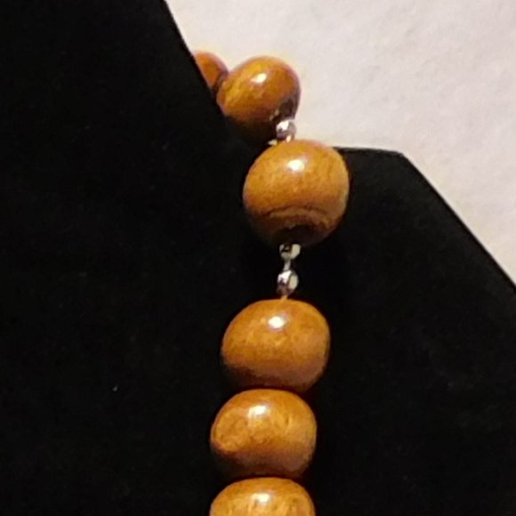 WOODEN BEAD 2 Tones Necklace Adjustable 30 inches - Picture 8 of 14